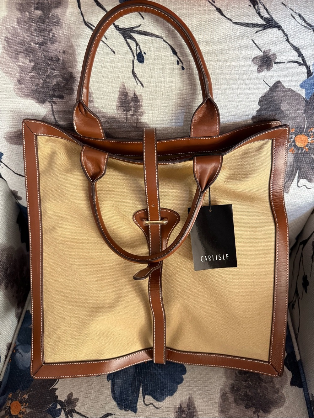 Carlisle Canvas & Leather Tote Bag in Beige and Brown Cross body